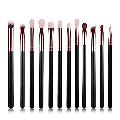 Brochas para ojos, GLURIZ 12 Piezas Brochas Ojos, Base Maquillaje Professional, Set de Brochas, Pinceles de Maquillaje, Color Negro