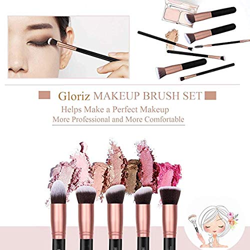 Brochas para Maquillaje 14 Piezas, IFORU Set Brochas para Maquillaje Profesional Pelo Natural para Maquillaje, Brochas para sombra de Ojos y Rostro, Regalo Ideal Color Oro Rosa (14 Piezas)
