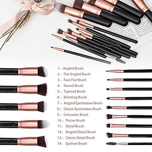 Brochas para Maquillaje 14 Piezas, IFORU Set Brochas para Maquillaje Profesional Pelo Natural para Maquillaje, Brochas para sombra de Ojos y Rostro, Regalo Ideal Color Oro Rosa (14 Piezas)
