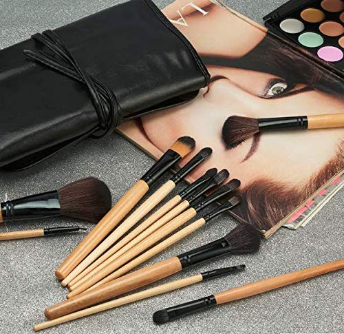 Kit de brochas de maquillaje profesional de 24 piezas set | Base Makeup Professional, pinceles de madera, suaves brocha belleza mujer (Negro)