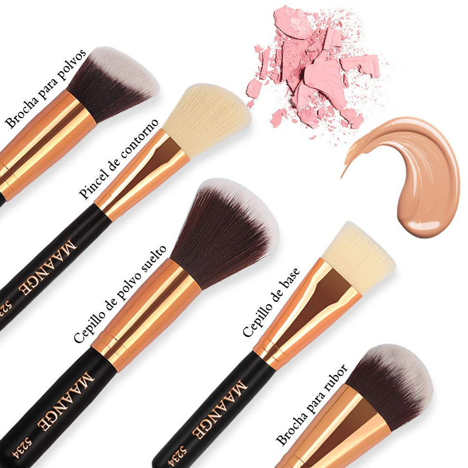 MAANGE Brochas de Maquillaje 15 Piezas Suaves Set de Brochas Para Maquillaje Brochas de Maquillaje Profesional Libre de Crueldad Pinceles de Maquillaje Kabuki(Negro)