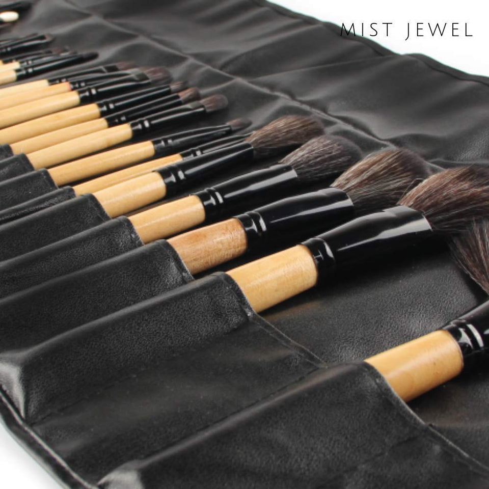 Kit de brochas de maquillaje profesional de 24 piezas set | Base Makeup Professional, pinceles de madera, suaves brocha belleza mujer (Negro)