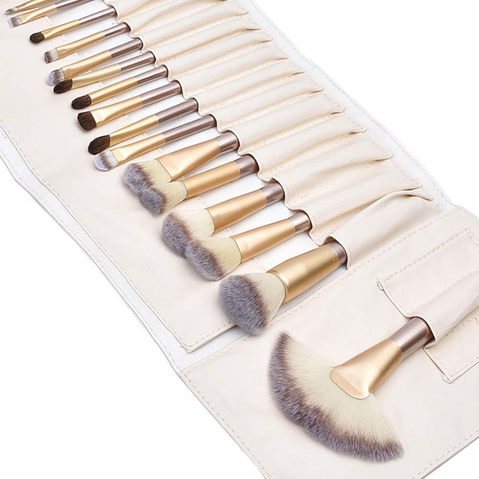 Brochas de Maquillaje 24 piezas, Set Brochas para Maquillaje Profesional Pelo Natural para Maquillaje, Brochas para Sombra de Ojos y Rostro, Regalo Ideal + Estuche de Viaje.