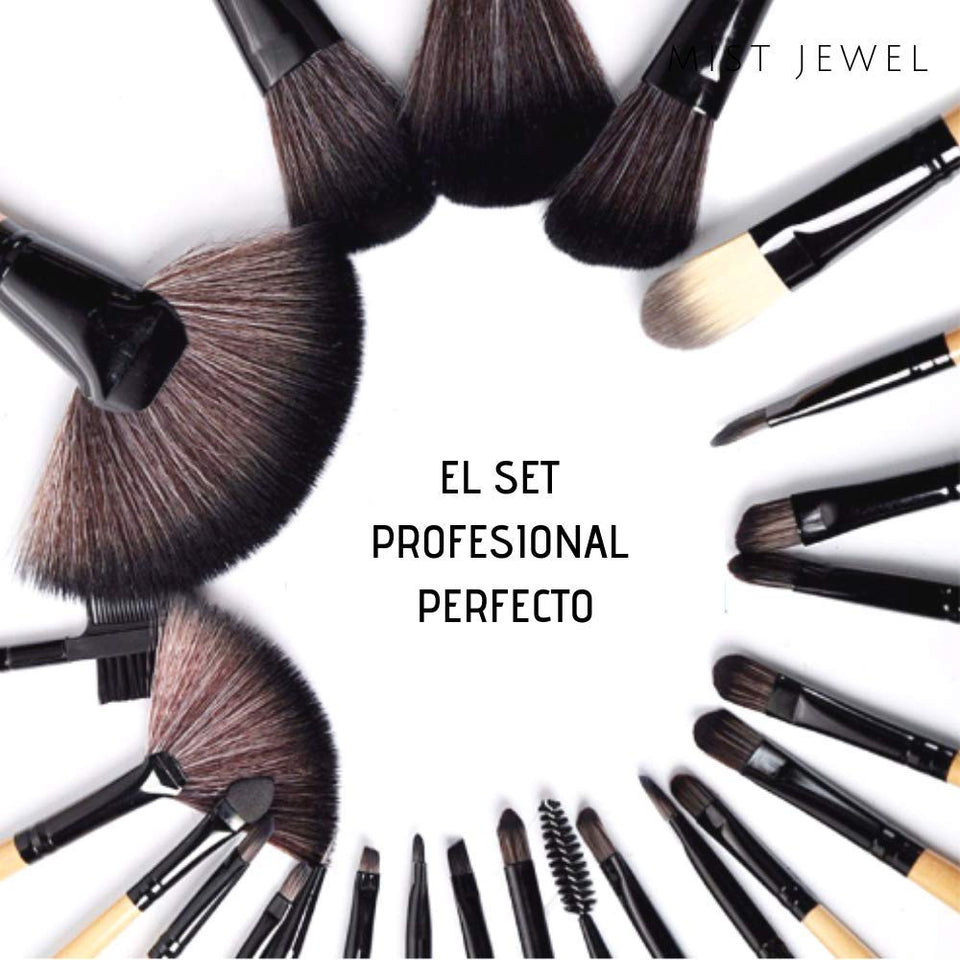 Kit de brochas de maquillaje profesional de 24 piezas set | Base Makeup Professional, pinceles de madera, suaves brocha belleza mujer (Negro)