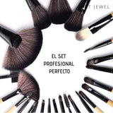 Kit de brochas de maquillaje profesional de 24 piezas set | Base Makeup Professional, pinceles de madera, suaves brocha belleza mujer (Negro)