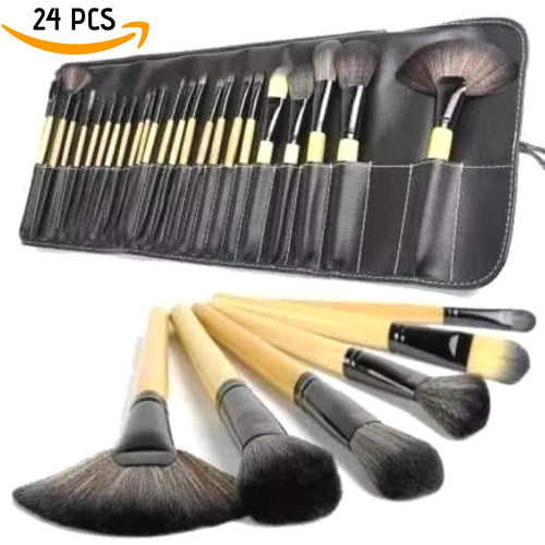 Kit de brochas de maquillaje profesional de 24 piezas set | Base Makeup Professional, pinceles de madera, suaves brocha belleza mujer (Negro)