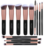 Makeupbox 14 Brochas de maquillaje kabuki Rose Gold Profesionales Gran Aplicación Suaves y Firmes%100 Veganas y cruelty fre (Negro)