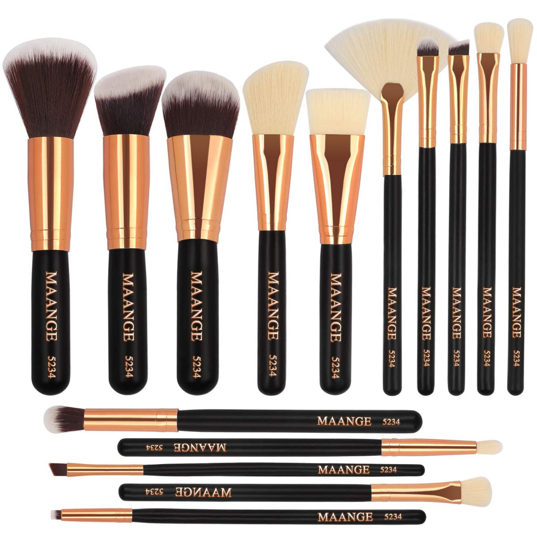 MAANGE Brochas de Maquillaje 15 Piezas Suaves Set de Brochas Para Maquillaje Brochas de Maquillaje Profesional Libre de Crueldad Pinceles de Maquillaje Kabuki(Negro)