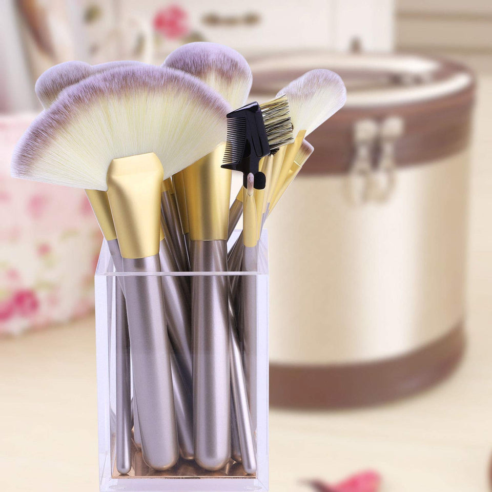 Brochas de Maquillaje 24 piezas, Set Brochas para Maquillaje Profesional Pelo Natural para Maquillaje, Brochas para Sombra de Ojos y Rostro, Regalo Ideal + Estuche de Viaje.