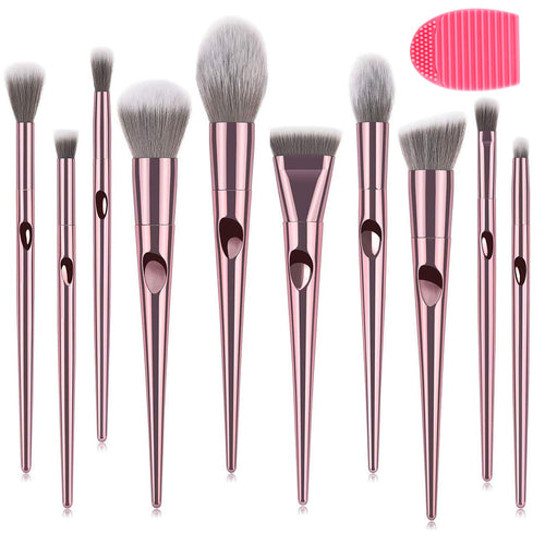 Xinhot Makeup Brushes 10 Piezas, Conjunto de Brochas Maquillaje, Pincel de Base Sintético Premium, Maquillaje en Polvo para la Cara, Corrector de Rubor, Kit de Pinceles para Sombras de Ojos(Rosa)