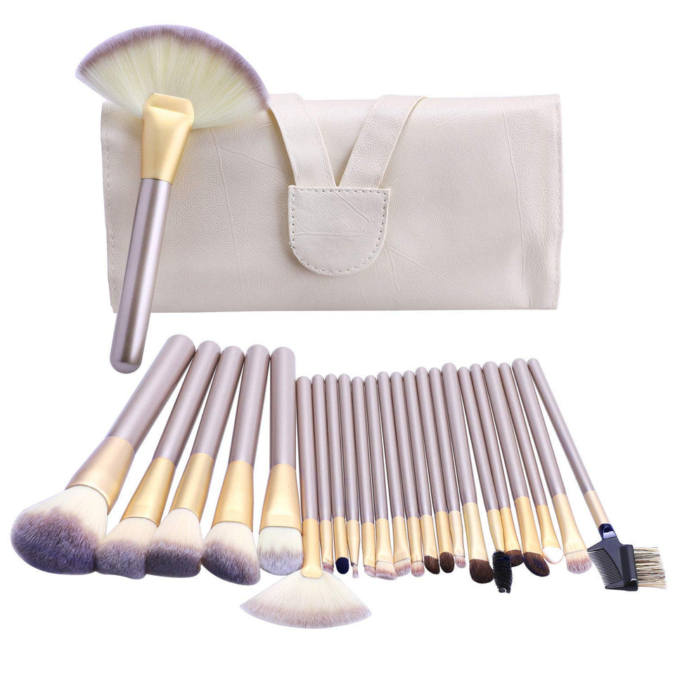 Brochas de Maquillaje 24 piezas, Set Brochas para Maquillaje Profesional Pelo Natural para Maquillaje, Brochas para Sombra de Ojos y Rostro, Regalo Ideal + Estuche de Viaje.