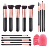 Brochas para Maquillaje 14 Piezas, IFORU Set Brochas para Maquillaje Profesional Pelo Natural para Maquillaje, Brochas para sombra de Ojos y Rostro, Regalo Ideal Color Oro Rosa (14 Piezas)