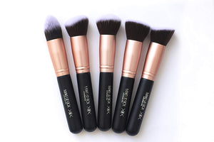Makeupbox 14 Brochas de maquillaje kabuki Rose Gold Profesionales Gran Aplicación Suaves y Firmes%100 Veganas y cruelty fre (Negro)